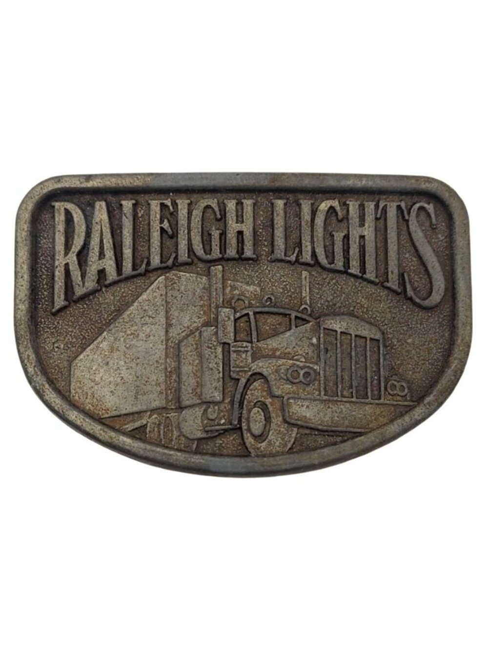 Vintage Raleigh Lights Semi Truck Pewter Tone Belt Buckle Collectible Promo 70s